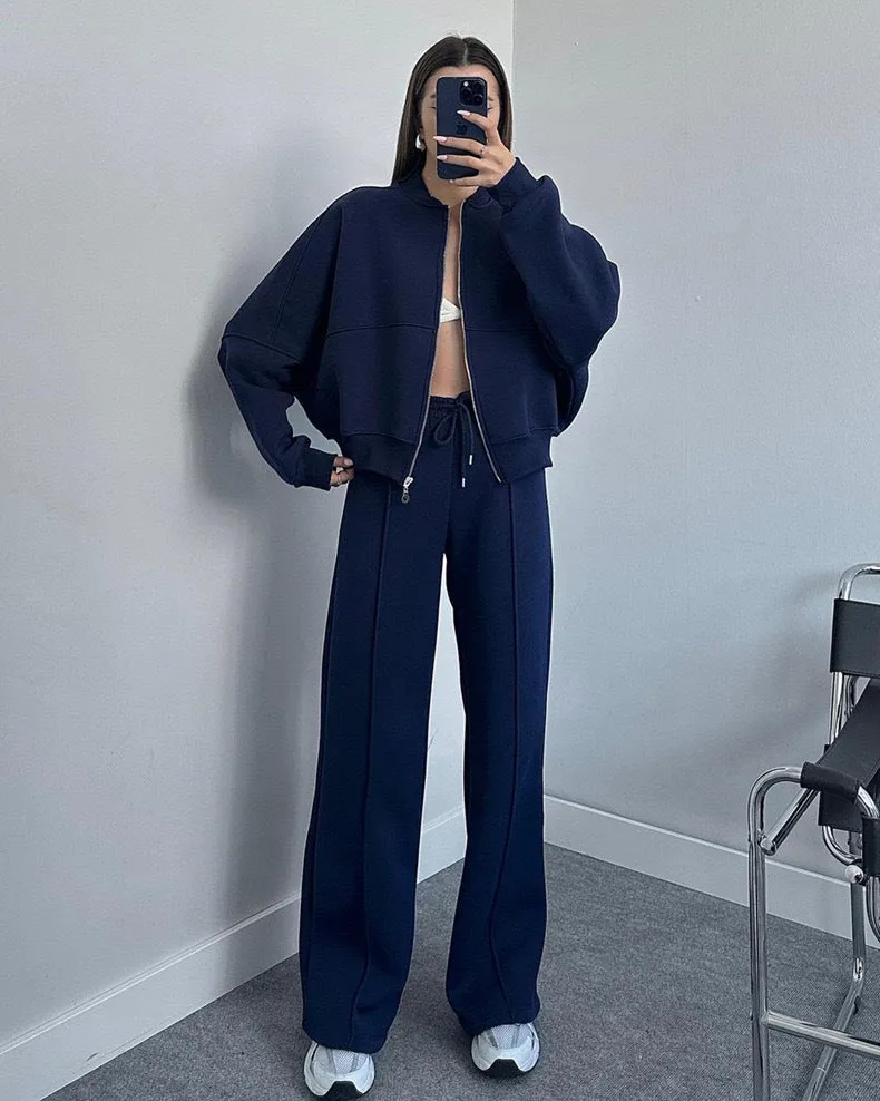 Loose Fit Sweater With Straight Pants Casual Suit