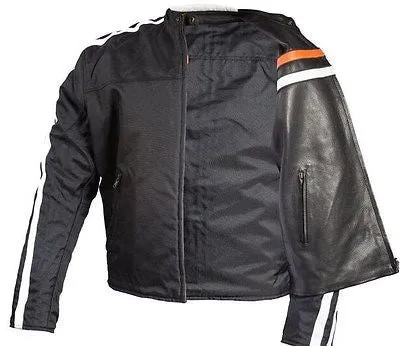 MEN'S MOTORCYCLE SCOOTER REAL LEATHER JACKET WITH ORANGE STRIP REVERSIBLE