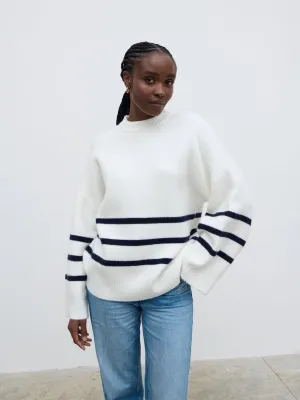 Miller Stripe Knit Jumper - Stone and Navy