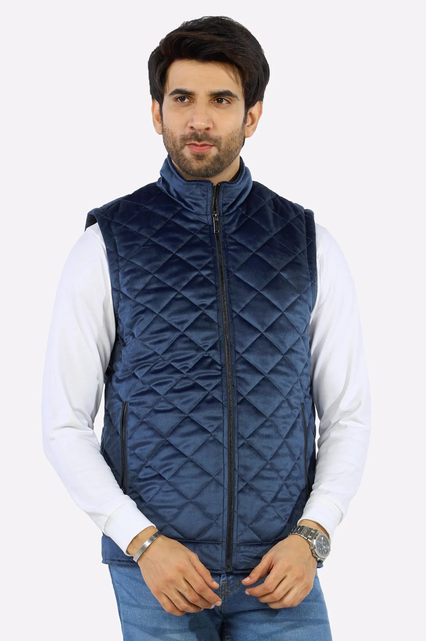 Navy Blue Quilted Puffer Vest for Mens