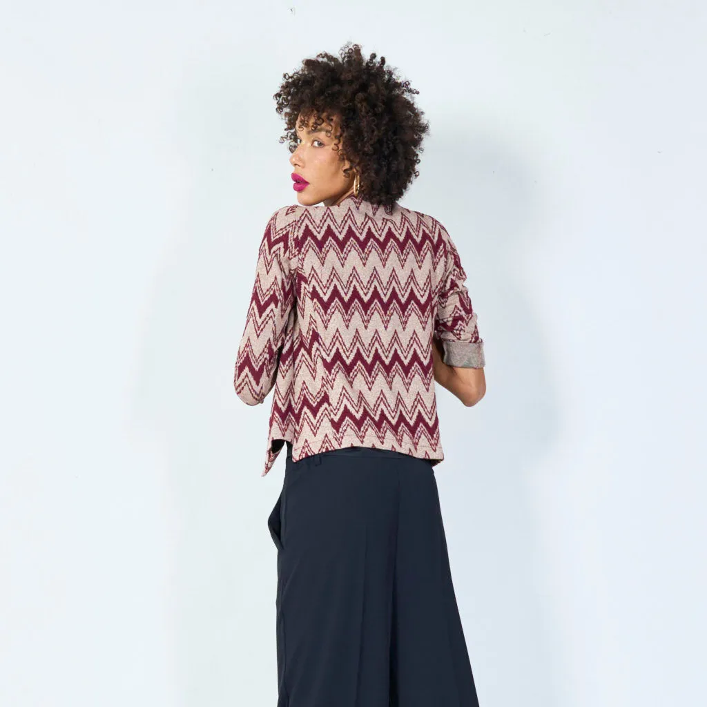 Open-front zigzag cardigan with rolled cuffs wholesale