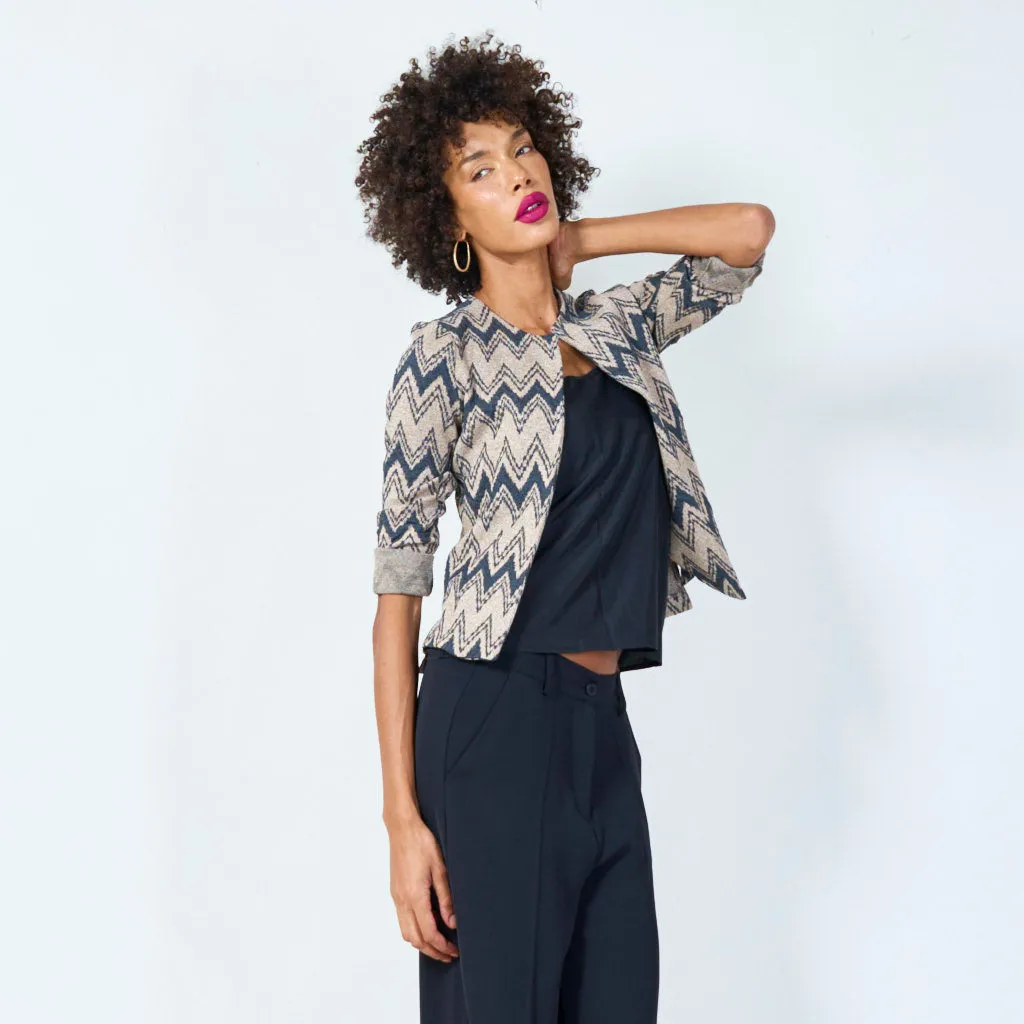 Open-front zigzag cardigan with rolled cuffs wholesale