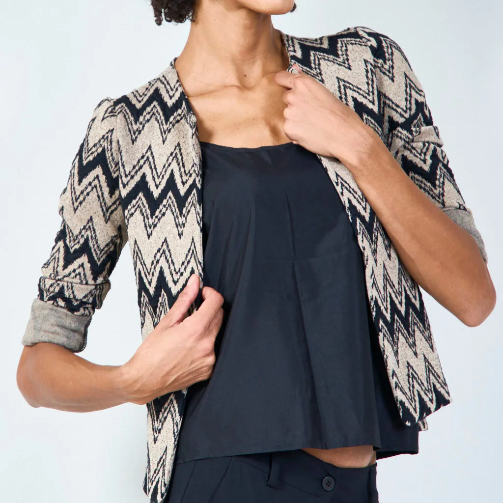 Open-front zigzag cardigan with rolled cuffs wholesale