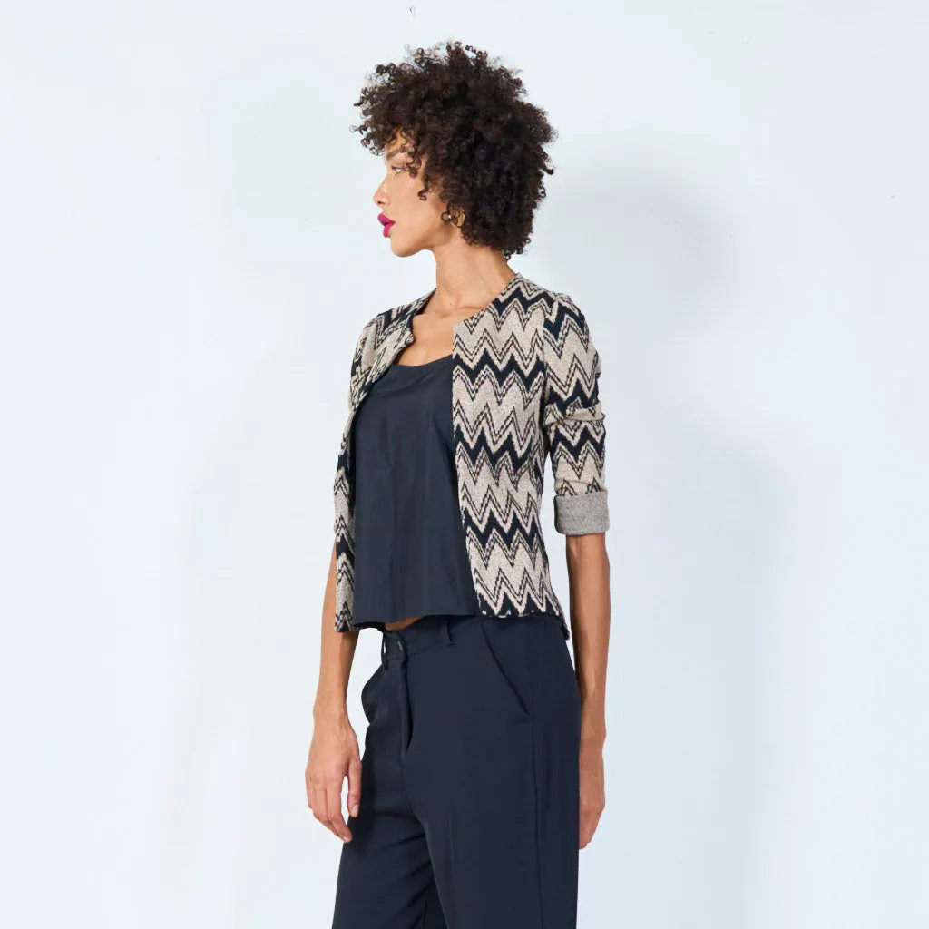 Open-front zigzag cardigan with rolled cuffs wholesale