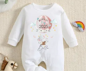 Personalised Born In 2025 Baby Rompersuit or Vest -  Balloon Elephant