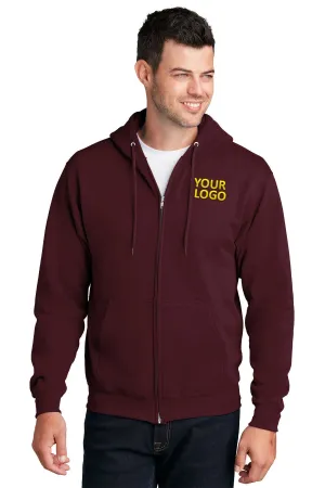 Port & Company Core Fleece Branded Zip Hoodies, Maroon