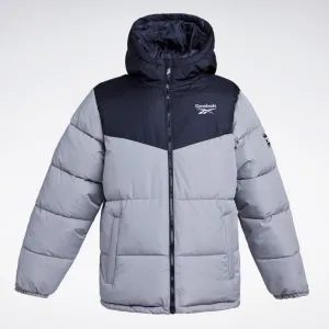 Reebok Apparel Men Classic Colorblock Reversible Puffer Jacket PURE GREY/BLACK