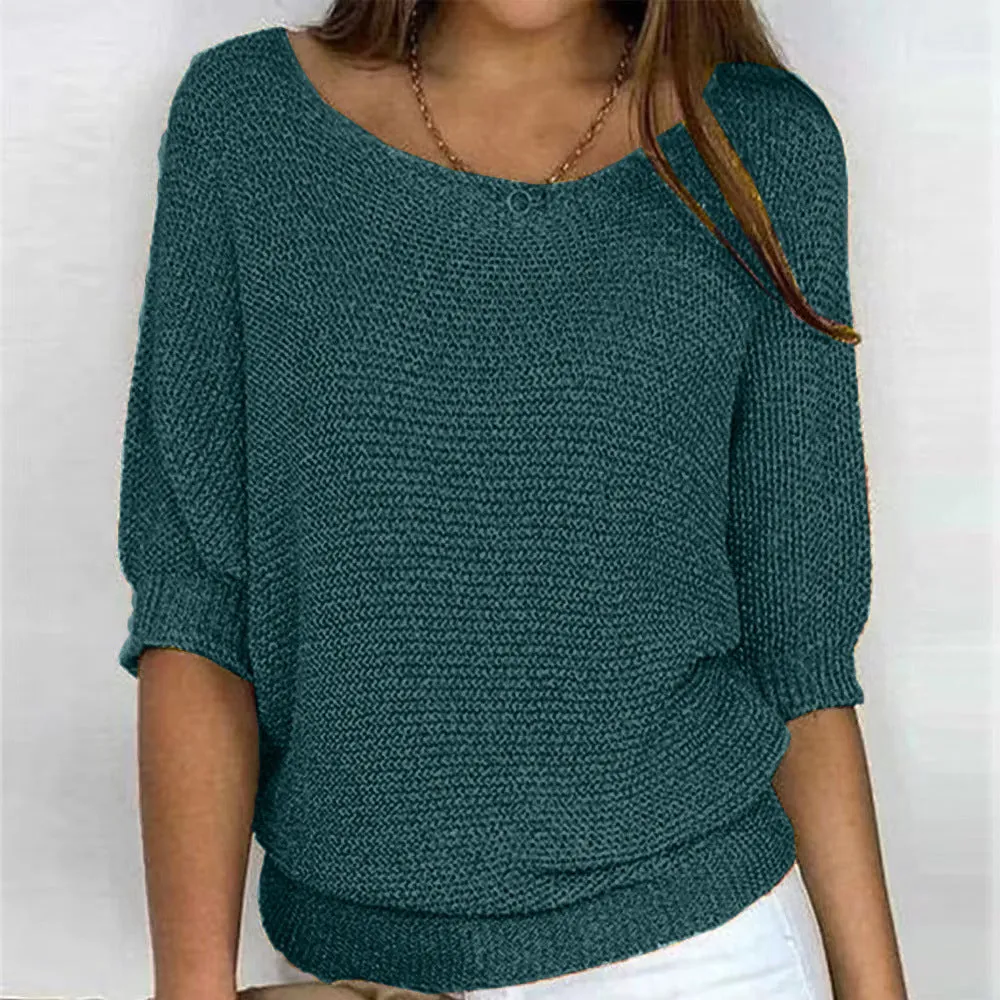 Round Neck Three-Quarter Sleeve Knitted Sweater