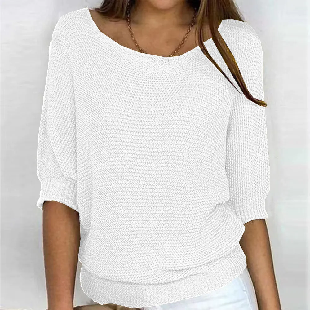 Round Neck Three-Quarter Sleeve Knitted Sweater