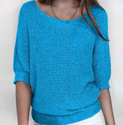 Round Neck Three-Quarter Sleeve Knitted Sweater