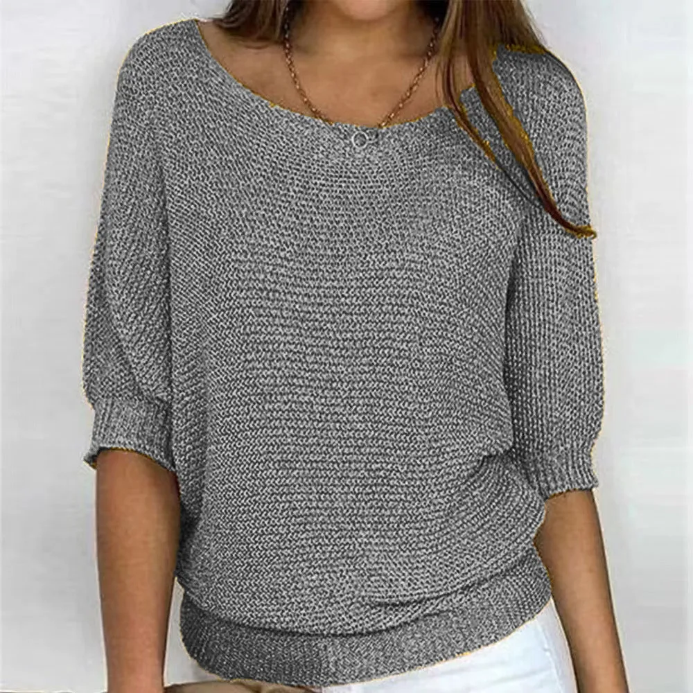 Round Neck Three-Quarter Sleeve Knitted Sweater