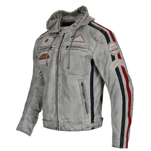 Rox Bikes Hooded Leather Biker Jacket - Distressed White