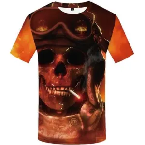 Skull T shirts Men Military T-shirts Graphic Flame Shirt Print Smoke T shirts Funny Gothic Tshirts Casual Short Sleeve