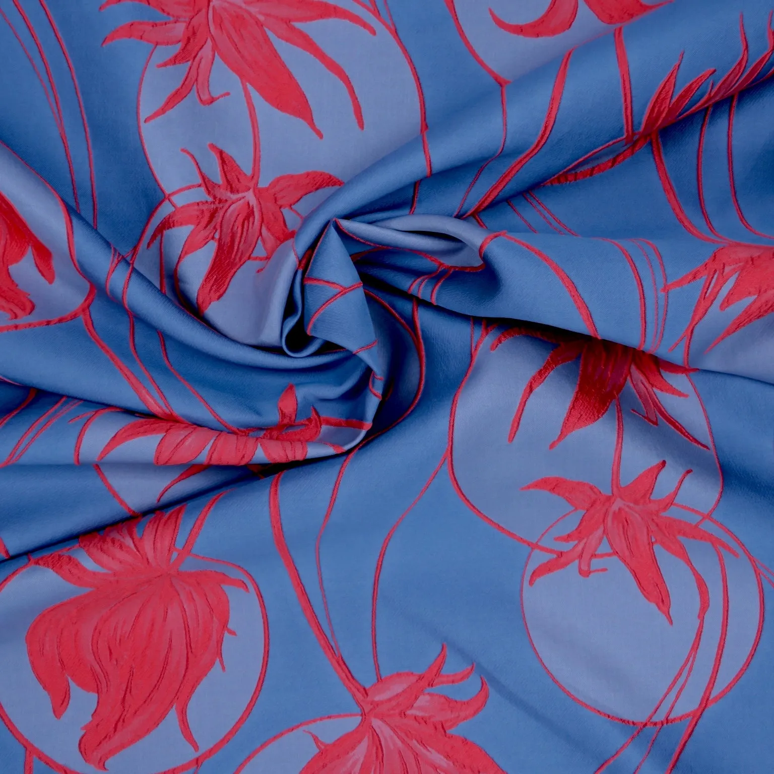 Sky Blue with Coral Floral Embossed Reversible Textured Jacquard Brocade Fabric