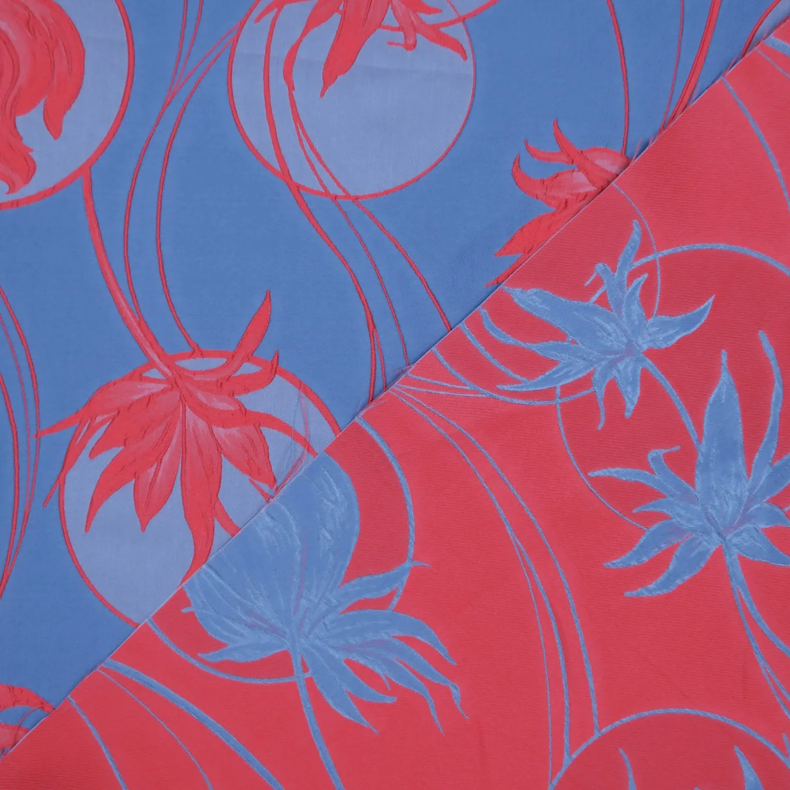 Sky Blue with Coral Floral Embossed Reversible Textured Jacquard Brocade Fabric