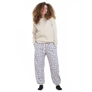 Women Winter Pajama Set Beige Sweatshirt   Pastel Leopard Pants