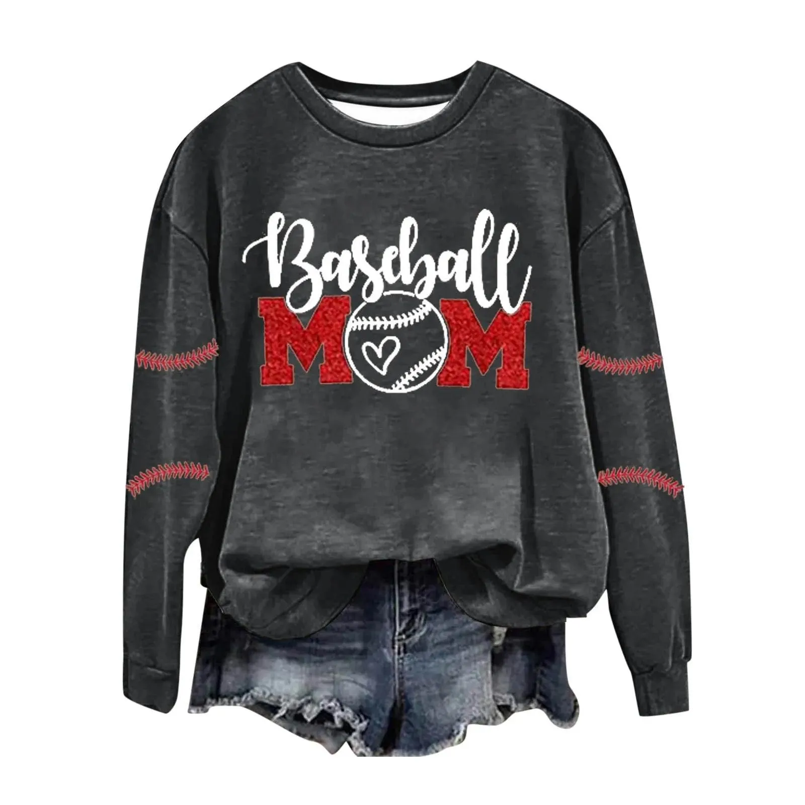 Women's Baseball Printed Crew Neck Multi Color Multi Size Crew Neck Hoodies Jacket Women Athletic Wear Hoodie Fleece Set