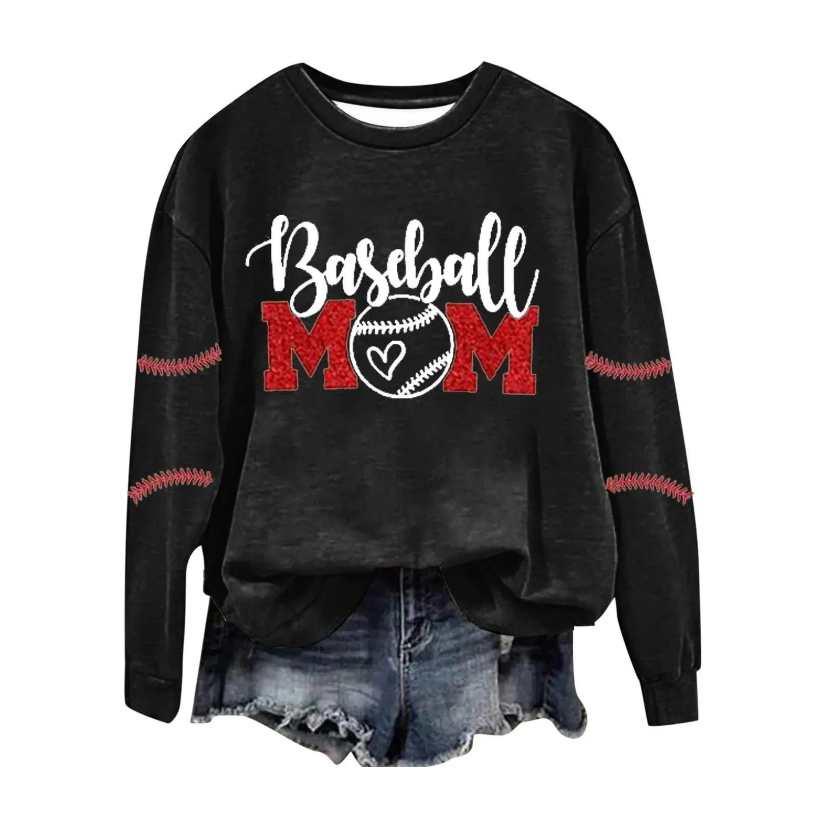 Women's Baseball Printed Crew Neck Multi Color Multi Size Crew Neck Hoodies Jacket Women Athletic Wear Hoodie Fleece Set