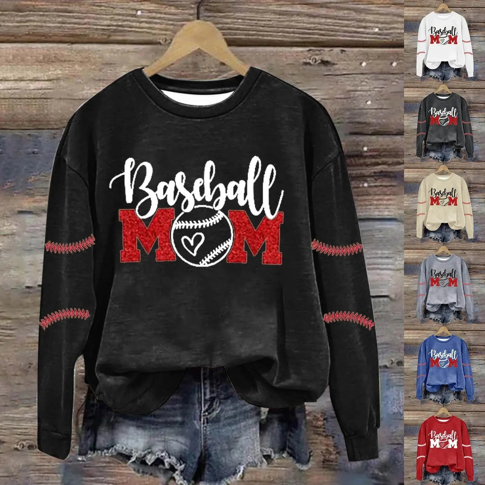 Women's Baseball Printed Crew Neck Multi Color Multi Size Crew Neck Hoodies Jacket Women Athletic Wear Hoodie Fleece Set