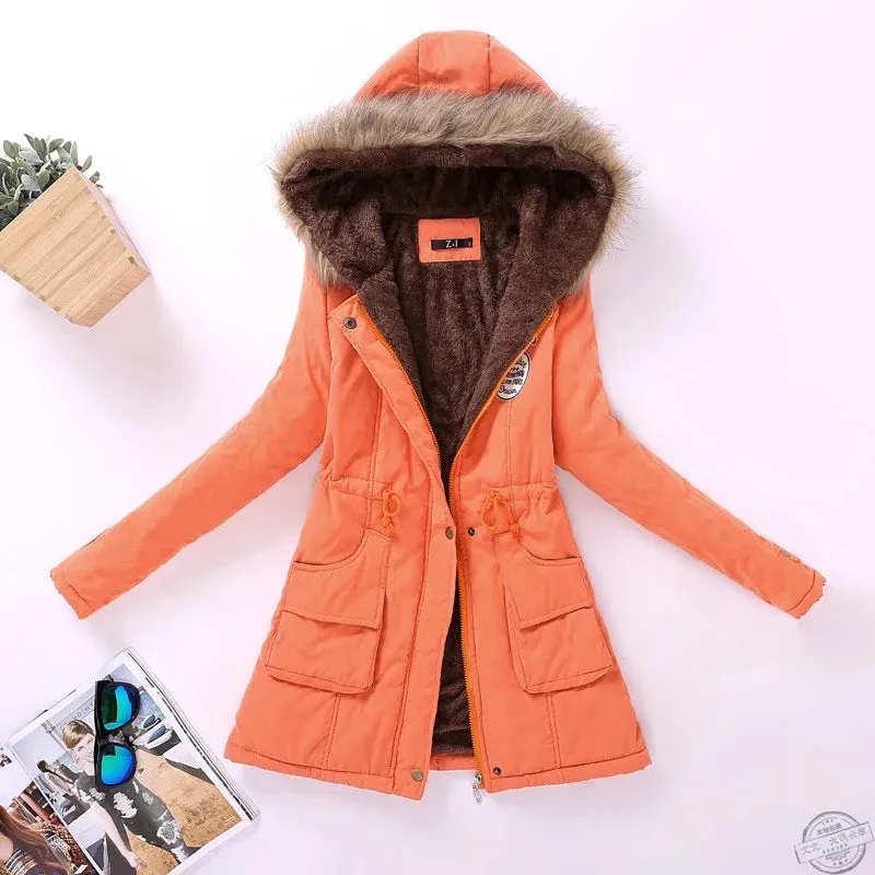 Women's cotton wadded hooded jacket medium-long casual parka. Sizes XXXL quilt snow outwear