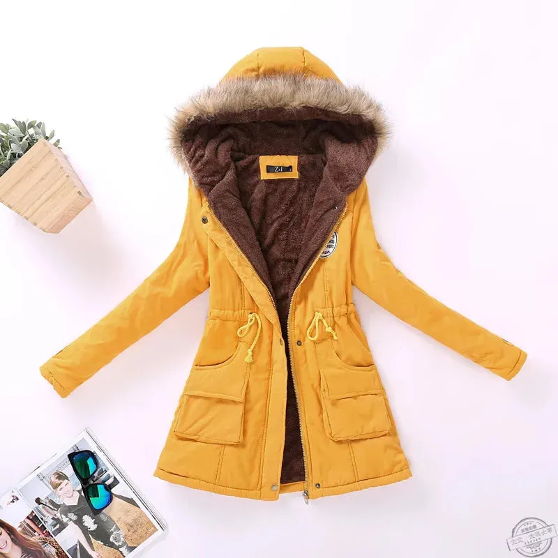 Women's cotton wadded hooded jacket medium-long casual parka. Sizes XXXL quilt snow outwear