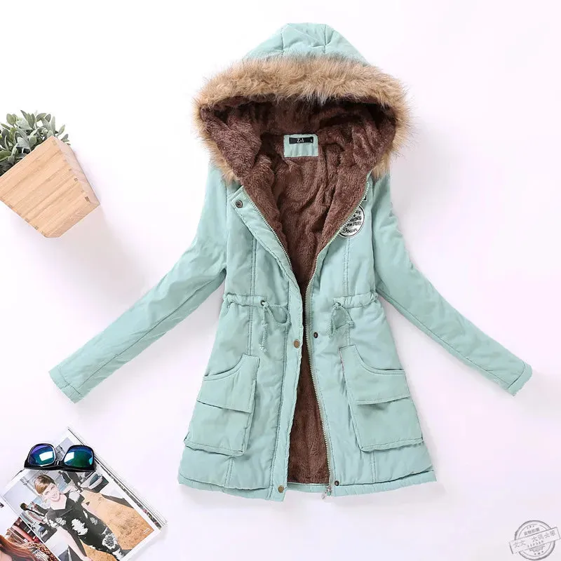 Women's cotton wadded hooded jacket medium-long casual parka. Sizes XXXL quilt snow outwear