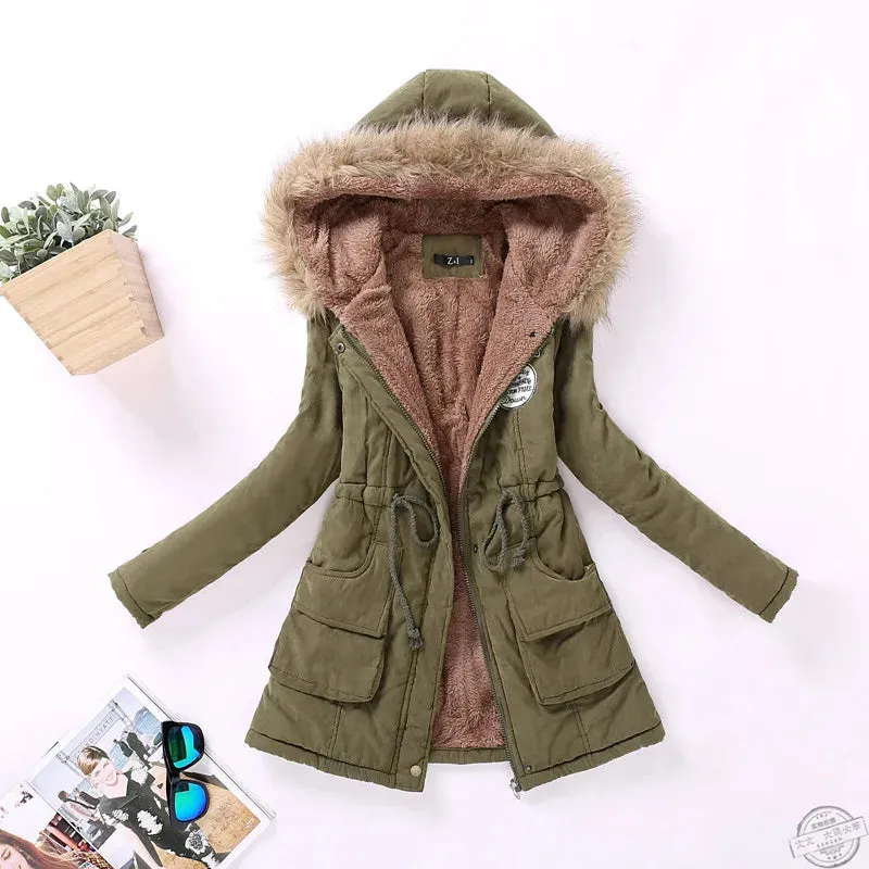 Women's cotton wadded hooded jacket medium-long casual parka. Sizes XXXL quilt snow outwear