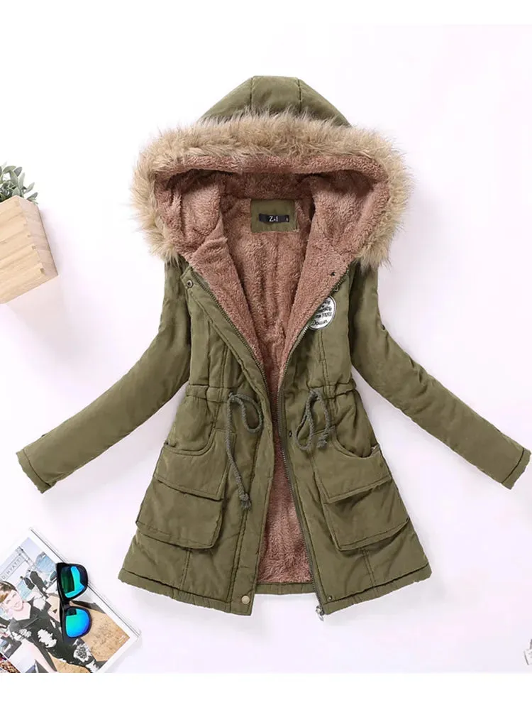 Women's cotton wadded hooded jacket medium-long casual parka. Sizes XXXL quilt snow outwear