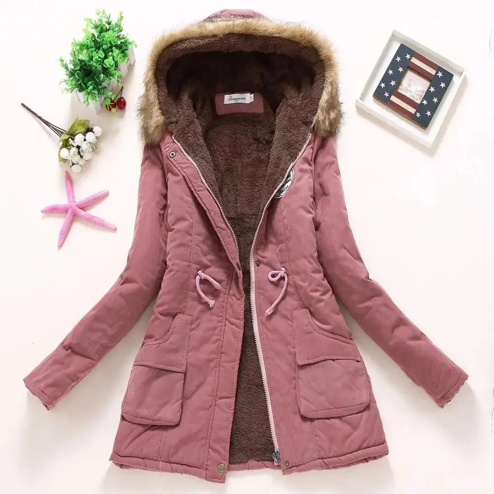 Women's cotton wadded hooded jacket medium-long casual parka. Sizes XXXL quilt snow outwear