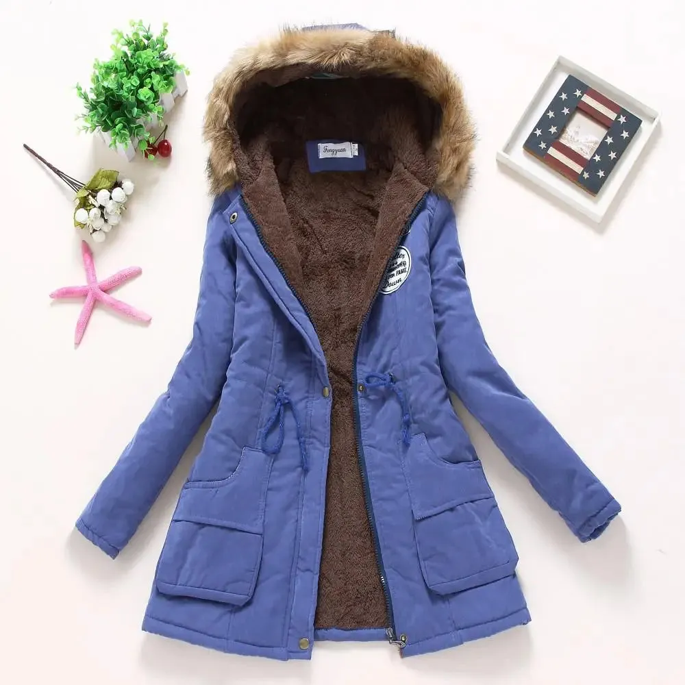 Women's cotton wadded hooded jacket medium-long casual parka. Sizes XXXL quilt snow outwear