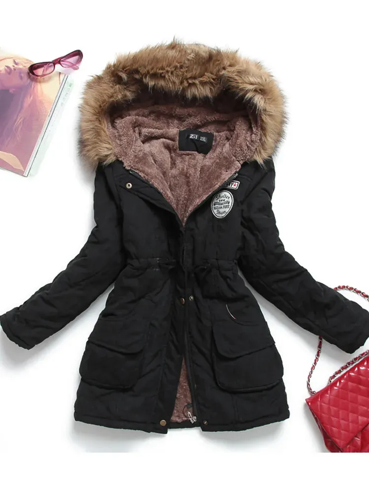 Women's cotton wadded hooded jacket medium-long casual parka. Sizes XXXL quilt snow outwear