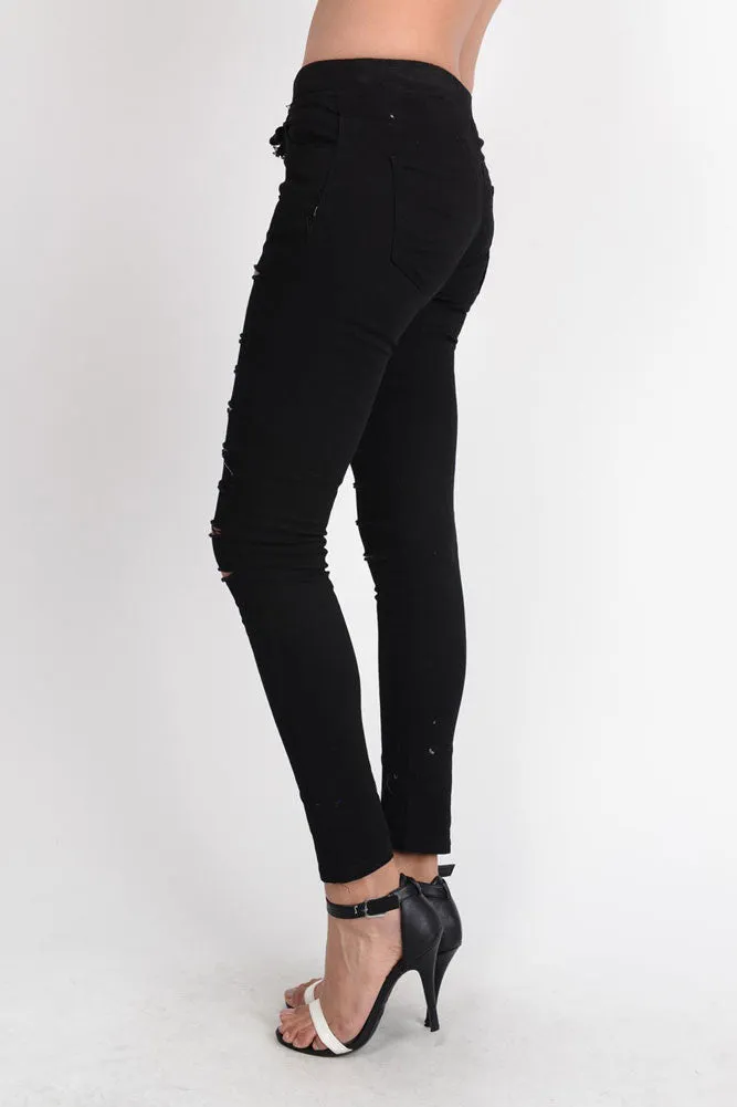 Women's Solid Thrashed Skinny Jogger Pants