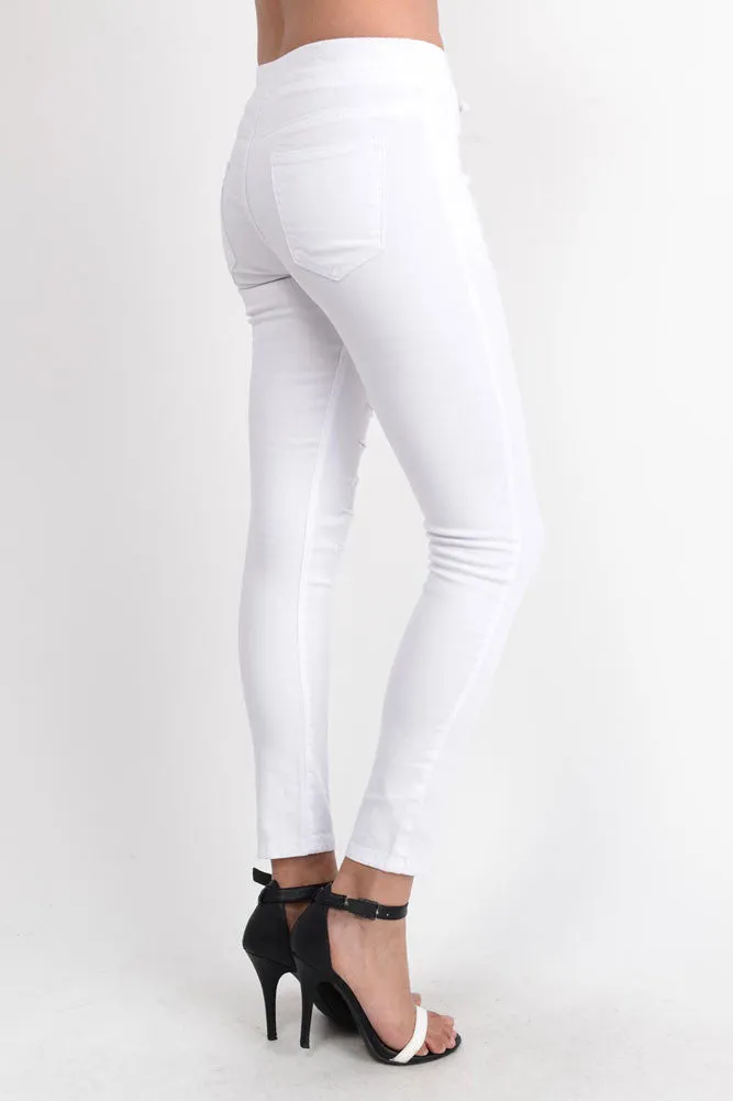 Women's Solid Thrashed Skinny Jogger Pants