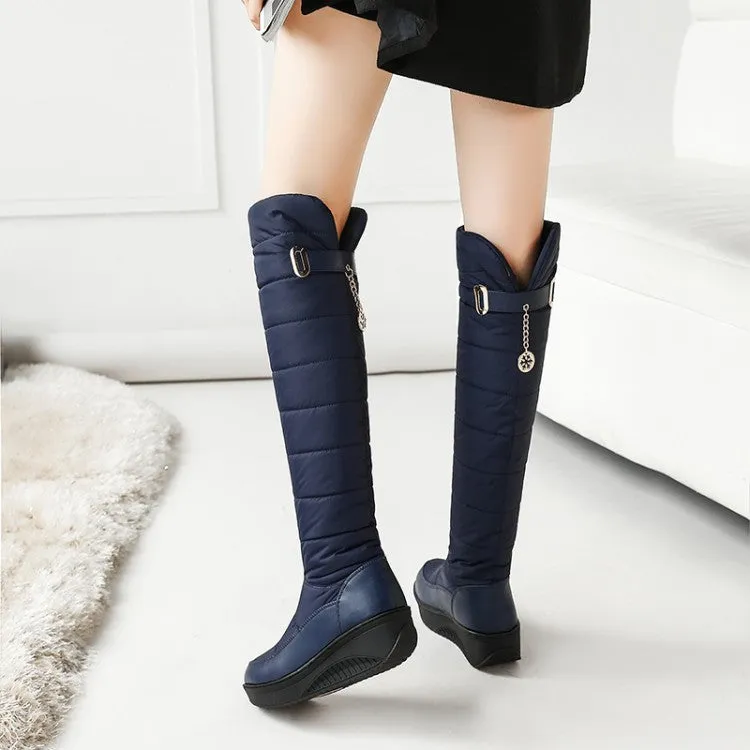 Women's Waterproof Winter Wedge Heels Down Tall Boots for Winter