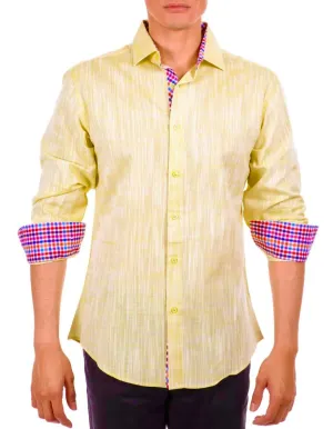 Yellow Men's Solid Linen Long Sleeve Shirt Modern-FIT Style No-202238